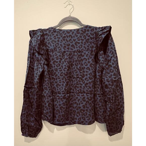 Marine Layer Rory Long Sleeve Ruffle Blouse Cheetah Size‎ Small Blue - Picture 10 of 10